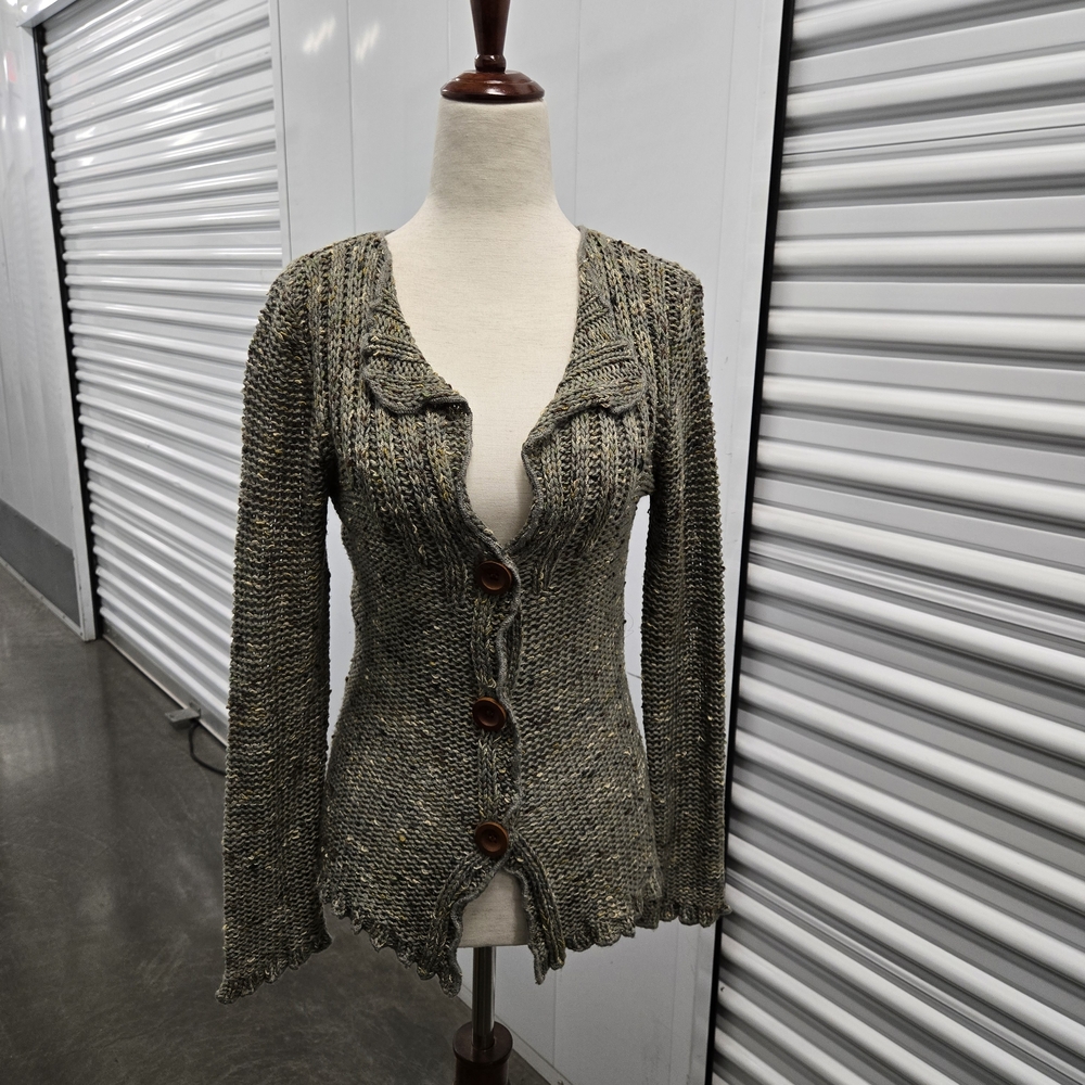 BCBGMAXAZRIA Textured Knit Button Front Cardigan Sweater Sage Green Size S